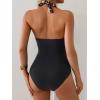 imageB2prity One Piece Swimsuit for Women Tummy Control Halter Bathing Suit V Neck Push Up Swim Suit Ruched SwimwearLeopard  Black
