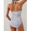 imageB2prity One Piece Swimsuit for Women Tummy Control Halter Bathing Suit V Neck Push Up Swim Suit Ruched SwimwearOrange Floral Print