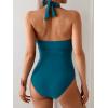 imageB2prity One Piece Swimsuit for Women Tummy Control Halter Bathing Suit V Neck Push Up Swim Suit Ruched SwimwearPeacock Blue