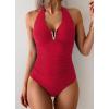 imageB2prity One Piece Swimsuit for Women Tummy Control Halter Bathing Suit V Neck Push Up Swim Suit Ruched SwimwearRed