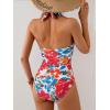 imageB2prity One Piece Swimsuit for Women Tummy Control Halter Bathing Suit V Neck Push Up Swim Suit Ruched SwimwearRed Flower Print