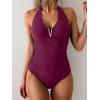 imageB2prity One Piece Swimsuit for Women Tummy Control Halter Bathing Suit V Neck Push Up Swim Suit Ruched SwimwearWine Red