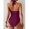imageB2prity One Piece Swimsuit for Women Tummy Control Halter Bathing Suit V Neck Push Up Swim Suit Ruched SwimwearWine Red
