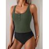 imageB2prity Womens Athletic Tankini Swimsuits Two Piece Adjustable ButtonUp Bathing Suit Full Coverage High Waisted SwimwearArmy Green  Black