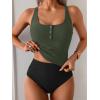 imageB2prity Womens Athletic Tankini Swimsuits Two Piece Adjustable ButtonUp Bathing Suit Full Coverage High Waisted SwimwearArmy Green  Black