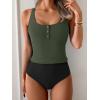 imageB2prity Womens Athletic Tankini Swimsuits Two Piece Adjustable ButtonUp Bathing Suit Full Coverage High Waisted SwimwearArmy Green  Black