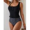 imageB2prity Womens Athletic Tankini Swimsuits Two Piece Adjustable ButtonUp Bathing Suit Full Coverage High Waisted SwimwearBlack  White Spots