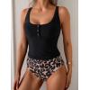 imageB2prity Womens Athletic Tankini Swimsuits Two Piece Adjustable ButtonUp Bathing Suit Full Coverage High Waisted SwimwearBlack Leopard
