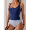 imageB2prity Womens Athletic Tankini Swimsuits Two Piece Adjustable ButtonUp Bathing Suit Full Coverage High Waisted SwimwearBlue Strips