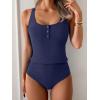 imageB2prity Womens Athletic Tankini Swimsuits Two Piece Adjustable ButtonUp Bathing Suit Full Coverage High Waisted SwimwearNavy Blue