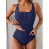 imageB2prity Womens Athletic Tankini Swimsuits Two Piece Adjustable ButtonUp Bathing Suit Full Coverage High Waisted SwimwearNavy Blue