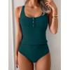 imageB2prity Womens Athletic Tankini Swimsuits Two Piece Adjustable ButtonUp Bathing Suit Full Coverage High Waisted SwimwearPeacock Green