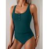 imageB2prity Womens Athletic Tankini Swimsuits Two Piece Adjustable ButtonUp Bathing Suit Full Coverage High Waisted SwimwearPeacock Green