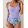 imageB2prity Womens Athletic Tankini Swimsuits Two Piece Adjustable ButtonUp Bathing Suit Full Coverage High Waisted SwimwearPurple Leaf
