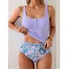 imageB2prity Womens Athletic Tankini Swimsuits Two Piece Adjustable ButtonUp Bathing Suit Full Coverage High Waisted SwimwearPurple Leaf