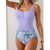 imageB2prity Womens Athletic Tankini Swimsuits Two Piece Adjustable ButtonUp Bathing Suit Full Coverage High Waisted SwimwearPurple Leaf