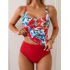 imageB2prity Womens Athletic Tankini Swimsuits Two Piece Adjustable ButtonUp Bathing Suit Full Coverage High Waisted SwimwearRed Floral