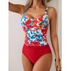 imageB2prity Womens Athletic Tankini Swimsuits Two Piece Adjustable ButtonUp Bathing Suit Full Coverage High Waisted SwimwearRed Floral