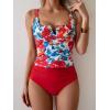 imageB2prity Womens Athletic Tankini Swimsuits Two Piece Adjustable ButtonUp Bathing Suit Full Coverage High Waisted SwimwearRed Floral