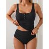 imageB2prity Womens Athletic Tankini Swimsuits Two Piece Adjustable ButtonUp Bathing Suit Full Coverage High Waisted SwimwearRibbed  Black