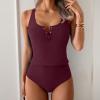 imageB2prity Womens Athletic Tankini Swimsuits Two Piece Adjustable ButtonUp Bathing Suit Full Coverage High Waisted SwimwearWine Red
