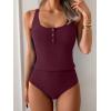 imageB2prity Womens Athletic Tankini Swimsuits Two Piece Adjustable ButtonUp Bathing Suit Full Coverage High Waisted SwimwearWine Red