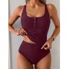 imageB2prity Womens Athletic Tankini Swimsuits Two Piece Adjustable ButtonUp Bathing Suit Full Coverage High Waisted SwimwearWine Red