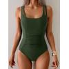 imageB2prity Womens One Piece Swimsuit Tummy Control Ruched Bathing Suit Double Straps Push Up Swim Suit Slimming SwimwearArmy Green