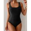 imageB2prity Womens One Piece Swimsuit Tummy Control Ruched Bathing Suit Double Straps Push Up Swim Suit Slimming SwimwearBlack