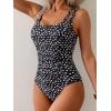 imageB2prity Womens One Piece Swimsuit Tummy Control Ruched Bathing Suit Double Straps Push Up Swim Suit Slimming SwimwearBlack and White Spots