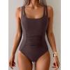 imageB2prity Womens One Piece Swimsuit Tummy Control Ruched Bathing Suit Double Straps Push Up Swim Suit Slimming SwimwearCoffee