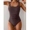 imageB2prity Womens One Piece Swimsuit Tummy Control Ruched Bathing Suit Double Straps Push Up Swim Suit Slimming SwimwearCoffee
