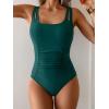 imageB2prity Womens One Piece Swimsuit Tummy Control Ruched Bathing Suit Double Straps Push Up Swim Suit Slimming SwimwearGreen