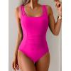 imageB2prity Womens One Piece Swimsuit Tummy Control Ruched Bathing Suit Double Straps Push Up Swim Suit Slimming SwimwearHot Pink