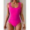 imageB2prity Womens One Piece Swimsuit Tummy Control Ruched Bathing Suit Double Straps Push Up Swim Suit Slimming SwimwearHot Pink