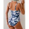 imageB2prity Womens One Piece Swimsuit Tummy Control Ruched Bathing Suit Double Straps Push Up Swim Suit Slimming SwimwearNavy Blue Leaf