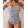 imageB2prity Womens One Piece Swimsuit Tummy Control Ruched Bathing Suit Double Straps Push Up Swim Suit Slimming SwimwearOrange Floral