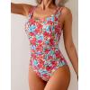 imageB2prity Womens One Piece Swimsuit Tummy Control Ruched Bathing Suit Double Straps Push Up Swim Suit Slimming SwimwearRed Floral