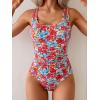 imageB2prity Womens One Piece Swimsuit Tummy Control Ruched Bathing Suit Double Straps Push Up Swim Suit Slimming SwimwearRed Floral