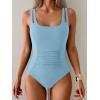 imageB2prity Womens One Piece Swimsuit Tummy Control Ruched Bathing Suit Double Straps Push Up Swim Suit Slimming SwimwearSky Blue