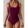 imageB2prity Womens One Piece Swimsuit Tummy Control Ruched Bathing Suit Double Straps Push Up Swim Suit Slimming SwimwearWine Red
