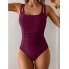 imageB2prity Womens One Piece Swimsuit Tummy Control Ruched Bathing Suit Double Straps Push Up Swim Suit Slimming SwimwearWine Red
