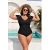 imageB2prity Womens Plus Size One Piece Swimsuit Tummy Control Ruffle Bathing Suit V Neck High Waist Wrap SwimwearBlack