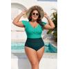 imageB2prity Womens Plus Size One Piece Swimsuit Tummy Control Ruffle Bathing Suit V Neck High Waist Wrap SwimwearGreen dark Green