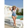 imageB2prity Womens Plus Size One Piece Swimsuit Tummy Control Ruffle Bathing Suit V Neck High Waist Wrap SwimwearOrange Floral Print blue