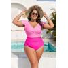 imageB2prity Womens Plus Size One Piece Swimsuit Tummy Control Ruffle Bathing Suit V Neck High Waist Wrap SwimwearPink hot Pink