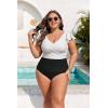 imageB2prity Womens Plus Size One Piece Swimsuit Tummy Control Ruffle Bathing Suit V Neck High Waist Wrap SwimwearWhite black
