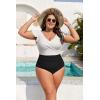 imageB2prity Womens Plus Size One Piece Swimsuit Tummy Control Ruffle Bathing Suit V Neck High Waist Wrap SwimwearWhite black