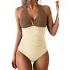 imageB2prity One Piece Swimsuit for Women Tummy Control Halter Bathing Suit V Neck Push Up Swim Suit Ruched SwimwearBrown  Beige