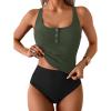imageB2prity Womens Athletic Tankini Swimsuits Two Piece Adjustable ButtonUp Bathing Suit Full Coverage High Waisted SwimwearArmy Green  Black